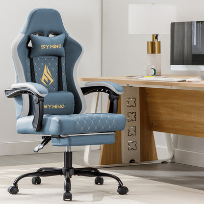 SYMINO ゲーミングチェア リラックス足置き付き 楽々お手入れPUレザー 人間工学設計 ライトブルー